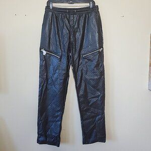 Forever 21 Men’s Black Faux Leather Drawstring Slim Regular Pants SZ L
